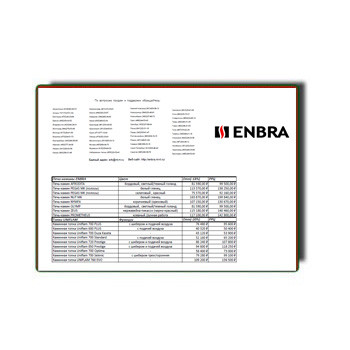 قائمة أسعار الأفران والمواقد производства ENBRA
